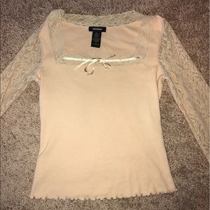 Vintage Long Sleeve Shirt with Lace and cotton top by Express bow lettuce edge M